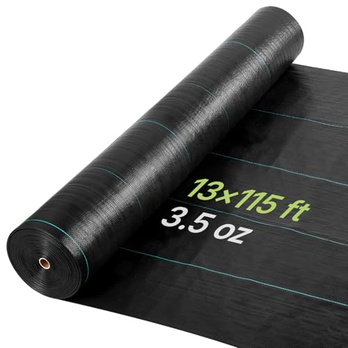 VEVOR Weed Barrier Fabric Heavy Duty, 13x115FT 3.5oz Landscape Fabric, Woven Weed Blocker Fabrics, Garden Fabrics Weeds Barrier, Weeds Control Ground Cover, Geotextile Webbing, Gardening Mat, Black - size: 13FT*115FT-3.5oz
