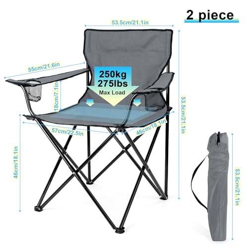 HaSteeL Camping Chair for Adults, Folding Beach Chair Set of 2, Large Foldable Portable Chair for Outdoors Fishing, Hiking, Sporting, Travel, Picnic, Lawn, Hold 275lbs & A Storage Bags (Grey) - color: Grey