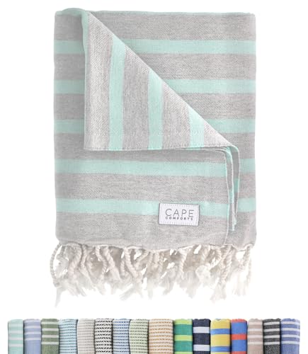 Cape Comforts Large Turkish Beach Towel, Striped Light Grey & Mint - 37'' x 67'' - Super Soft & Lightweight - Quick Dry Sand Free Travel Towels for Beach or Bath - Gifts - color: Stripe - Light Grey