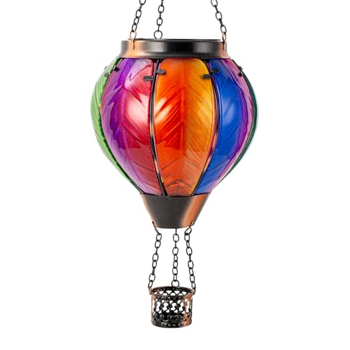 Solar Hot Air Balloon Lantern with Flame Outdoor Lights, Solar Lantern Gardening Gifts for Mom Grandmom, Hanging Hot Air Balloon Lights Outdoor Waterproof Decor for Patio - color: Gradient Orange