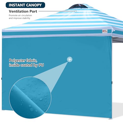 MASTERCANOPY Durable Pop-up Canopy Tent with 1 Sidewall (10'x10',Sky Blue Stripe) - color: Sky Blue Stripe, size: 10x10