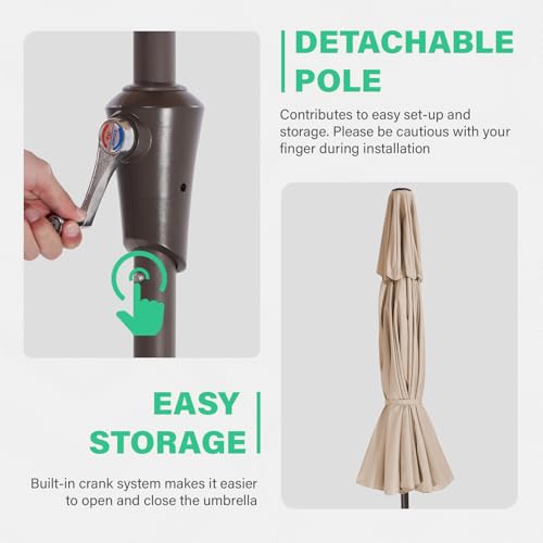 JEAREY 9 ft 2-Tiers Patio Umbrellas Outdoor Table Market Umbrella w/Push Button Tilt/Crank, 8 Sturdy Ribs, UV Protection Waterproof Sunproof(Beige) - color: Beige