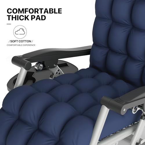 MoNiBloom Stable Folding Chair Outdoor Lounge Chair Beach Pool Lawn Recliner Sunbathing Chair, with Detachable Soft Cushion, Pillow and Side Tray, 330lbs Capacity Blue - color: Blue, size: Standard 1-Pack