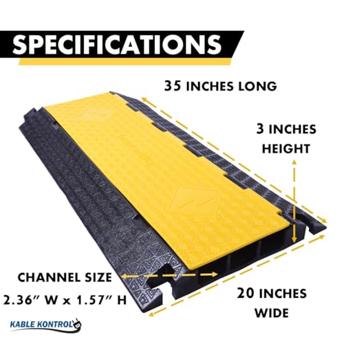 Kable Kontrol Atlas Cable Protector Wire Ramp - 3 Channel Bulk Wholesale Pallet - 20 Pcs - 35” Long Black & Yellow - 24000 Lbs Load Capacity - Rubber Speed Bump Wire Protector Cord Cover - CP9973 - size: 3 Channel - 20 Units