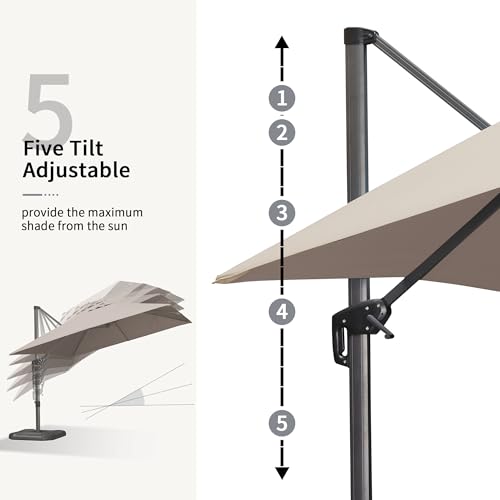 PURPLE LEAF 10' X 13' Patio Umbrella Outdoor Cantilever Rectangle Umbrella Aluminum Offset Umbrella with 360-degree Rotation for Garden Deck Pool Patio Taupe - color: Taupe, size: 10' X 13', style: Standard
