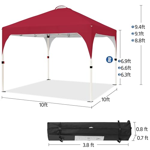 Yaheetech 10x10 Pop Up Canopy Tent with Vent, Easy Set Up Tent, Instant Sun Shelter Canopy with Wheeled Bag, 4 Sandbags, 12 Stakes & 4 Ropes, for Parties, Beach, Outdoor, Red - color: Red, size: 10x10