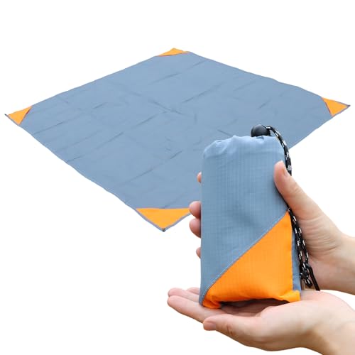 Orga'Neat Pocket Picnic Blanket, Sandproof Lightweight Pocket Camping Tarp, 55″x 60″ Foldable & Fits into Small Bag, Water Resistant Washable Quick Dry Compact Beach Mat for Outdoor Recreation - color: Grey/Orange, size: 55"x60"