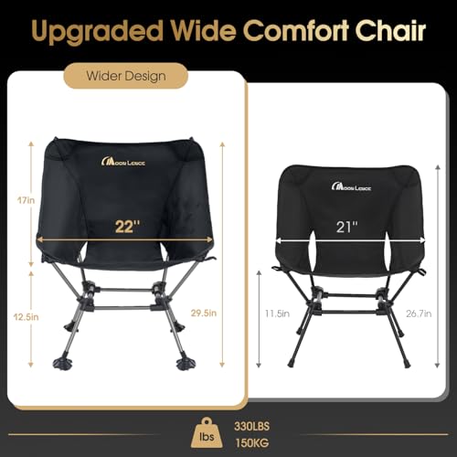 MOON LENCE High Back Folding Camping Chairs, Height-Adjustable, Widened Seat, for Beach with Anti-Sinking Feet (Black-Plus) - color: Black-plus
