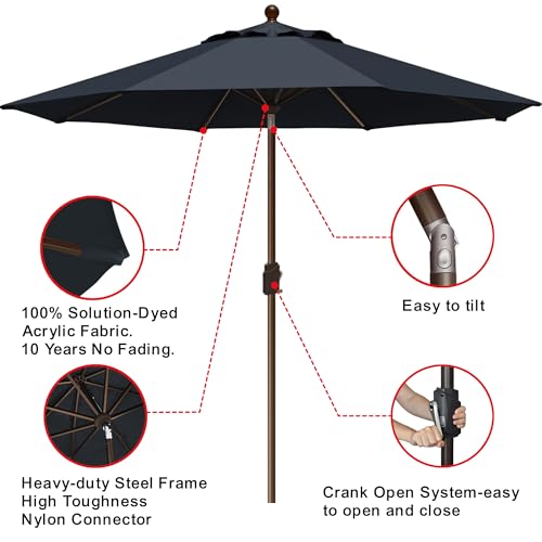 EliteShade USA 10-Year-Non-Fading 9Ft Market Patio Umbrella, UPF 50+ UV Protection Performance Sun Umbrella, Heavy Duty Commercial Grade Outdoor Table Umbrella with Crank & Tilt, Windproof Vented Top for Garden, Pool, Deck and Outdoor Playsets, Black - co