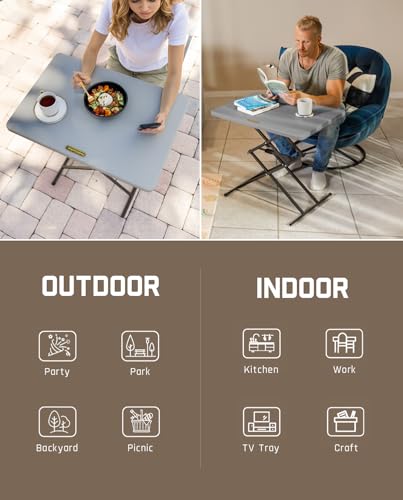 FanttikOutdoor Folding Table 2-Second One-Hand Height Adjustment, 3 Settings, Ultra-Thin 3.2" Fold, No Assembly, TV Tray Laptop Desk 28 inch, 1 Pack, Grey Zeta X1 Pro - color: Grey