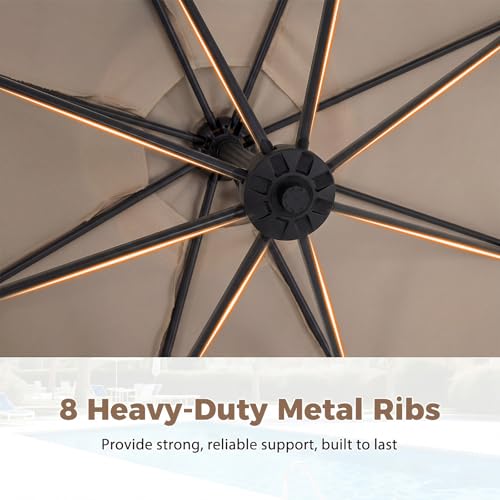 Tangkula 10ft Patio Umbrella with Base Included, Offset Cantilever Outdoor Umbrella with 360 Degree Rotation, Crank Handle, Sun-Protective Canopy for Pool Deck Garden Backyard (Tan) - color: Tan, size: 10 FT