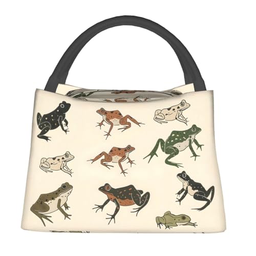 Frog Lunch Box Portable with Vintage Amphibian Pattern for Girls and Adults,Lightweight Handbag with Zipper Closure,Portable Cosmetic Bag for School,Work,Office,Travel and Picnic Gifts - color: Frog