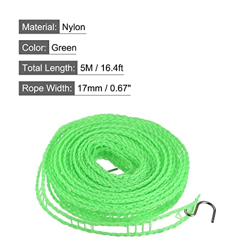 uxcell Portable Clothesline, 16.4ft Nylon Windproof Non-Slip Washing Line Rope for Courtyard Outdoor Travel Camping Laundry Drying, Green - color: Green, size: 16.4ft