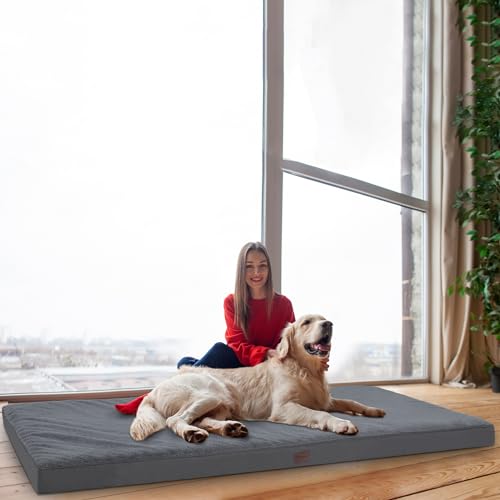 Waterproof Human Dog Bed Orthopedic Dog Beds for Crate with Removable Washable Cover Egg-Crate Foam Pet Pad Mat with Anti-Slip Bottom, 75x38 Inch, Grey - color: Grey, size: 75"L x 38"W x 4"H