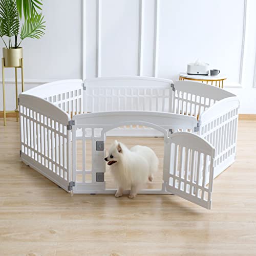 Pet Playpen for Dogs Heavy Plastic Puppy Exercise Pen Indoor Outdoor Small Pets Fence Puppies Folding Cage 6 Panels for Puppies and Small Dogs House Supplies (White 6*Panel) - color: White, style: WHITE 6*panel