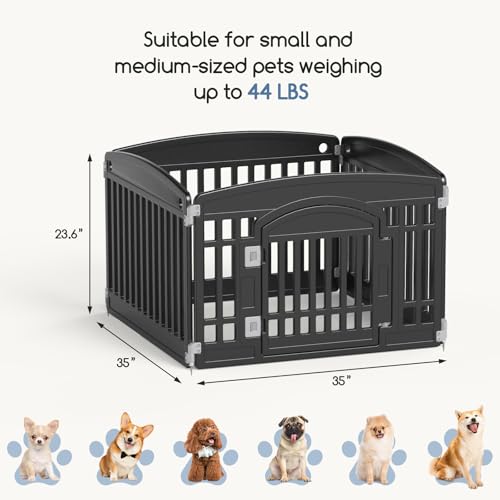 DUMOS Dog Playpen 4 Panels 24" Plastic Exercise Fence Pen with Door Small Puppy, Medium Dogs Animal Pet for Outdoor, Garden, Yard, RV Camping(Black) - color: Modern Black