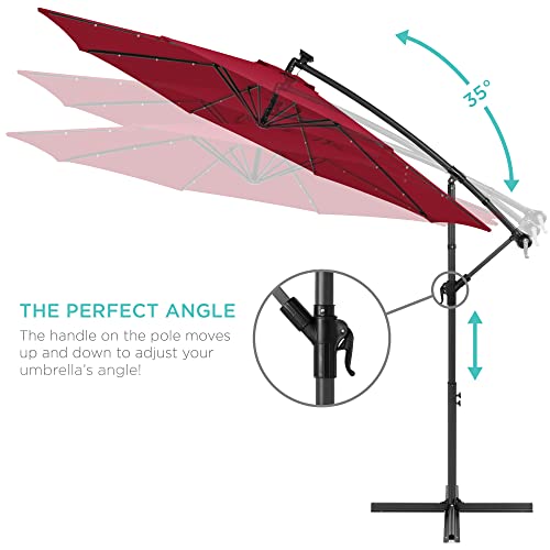 Best Choice Products 10ft Solar LED Offset Cantilever Hanging Market Patio Umbrella, 8 Sturdy Ribs, Easy Adjustment - Burgundy - color: Burgundy, size: Offset