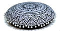 CRAFT KALA 32" Large Round Bohemian Floor Pillow Cover Boho Pouf Cover Mandala Meditation Room Pillows Cover Adults Seating Poufs Cushion Cover for Kids Reading Playroom Black Flower - color: Black Flower