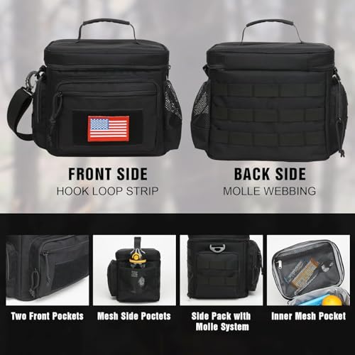 ATRIPACK Lunch Box for Men, Tactical Lunch Bag MOLLE Webbing Leakproof Insulated Large Lunch Cooler Women Adult Meal with Adjustable Shoulder Strap Durable Lunch Pail(Black) - color: Black, size: Medium