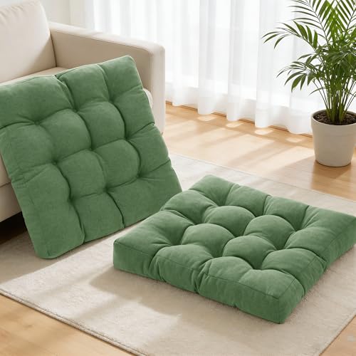 Tromlycs Floor Cushions Pillows for Adults Sitting Large Square Seating Pillow Gel Memory Foam 20 x 20 x 4 Inch Green Set of 2 - color: Green