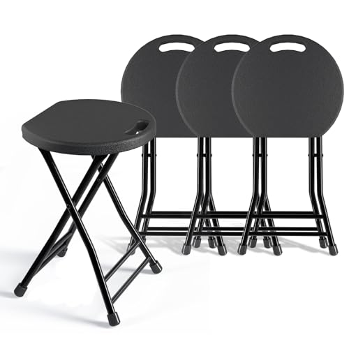 Folding Stool, 18 Inch Foldable Stool with Handle & Steel Frame, Pack of 4 Folding Bar Stools, 440lbs Sturdy Foldable Lightweight Metal Chair for Camping, Indoor and Outdoor, Black - color: Black, size: Pack of 4