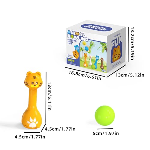Bowling Set for Kids 2-5, Indoor Bowling Game Toy for 3 4 Year, 10 Plastic Bowling Pins 2 Bowling Ball, Animal Toddler Bowling Set, Birthday Gifts for 2 3 4 5 Year Old Boys & Girls