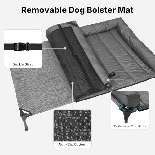 Veehoo Cooling Elevated Dog Bed Add Removable Waterproof Bolster Cushion Mat, Raised Pet Cot with Breathable Teslin Mesh, No-Slip Feet, Dog Couch Bed for Indoor Outdoor, 53 inches, Black Silver - color: Black Silver, size: 53.0"L x 37.5"W x 9.0"Th
