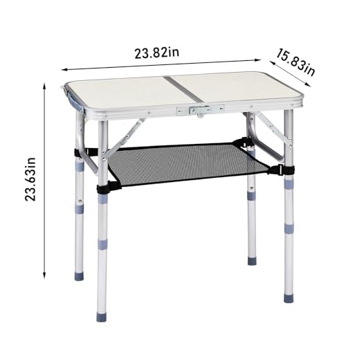 Camping Table, Adjustable Height Folding Table, Portable Aluminum Small Folding Table with Carry Handle for Picnic, BBQ, Indoor, Office (White, 2 FT) - color: White, size: 2 FT