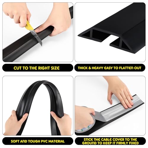 Pangda 10 FT Floor Cable Cover Heavy Duty Cord Cover Protector Power Cable Protector Soft Extension, Organize and Protect Wire on Floor for Home Office or Outdoor Settings (Black) - color: Black, size: 10 ft