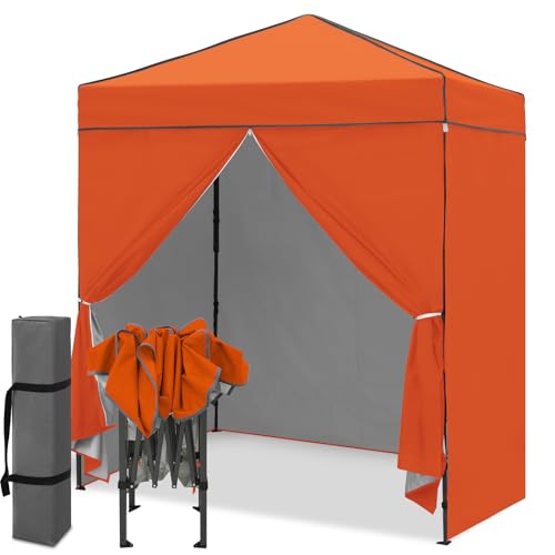 EAGLE PEAK 6x4 Instant Pop Up Canopy Tent with 4 Side Wall Panels, Straight Leg Sun Shelter, Portable Canopy with Carry Bag for Camping, Beach & Sports, Orange - color: Orange, size: Four Walls