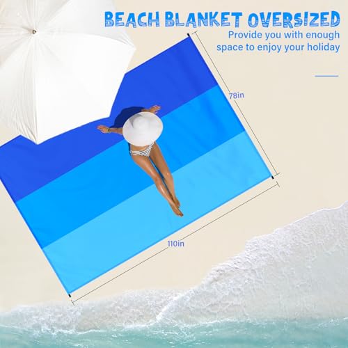 Beach Blanket Waterproof Sandproof 1-7 Adult Oversized 78 '' × 110 '' Lightweight Durable Compact Sand Free Extra Large Beach Mat for Travel Camping Hiking Picnic - color: 3blue, size: 78“x110”