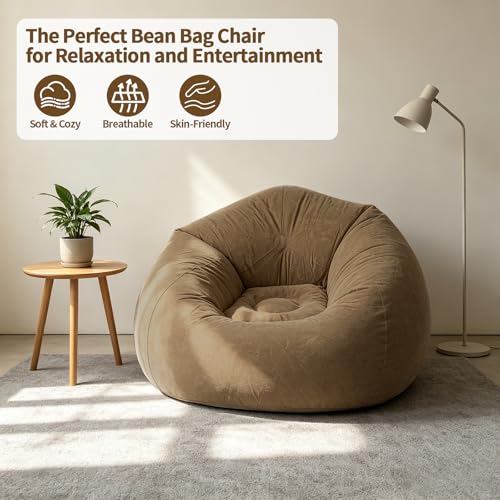 6 Pcs Inflatable Bean Bag Chair for Kids with Foot Air Pump, Outdoor Blow up Chairs, Inflatable Couch, Folding Portable Lazy Sofa for Adults Camping Movie Night - color: Coffee X 6