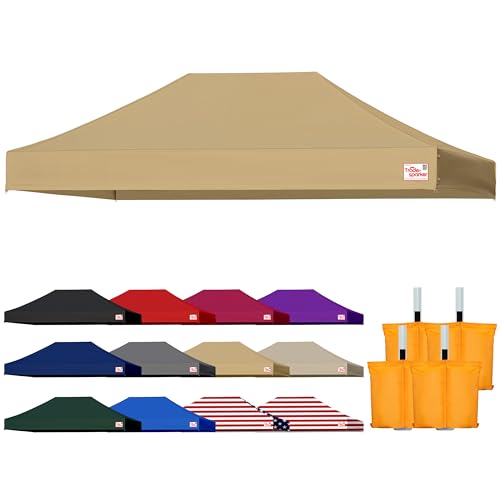 Tradesparker 10x15 Commercial Pop Up Canopy Replacement Top-Windproof D-Rings+Banner Grommets+Loop Pile Wall System,Ez Canopy Cover ONLY-Frame/Side Walls NOT Included(Khaki) - color: Khaki, size: 10x15