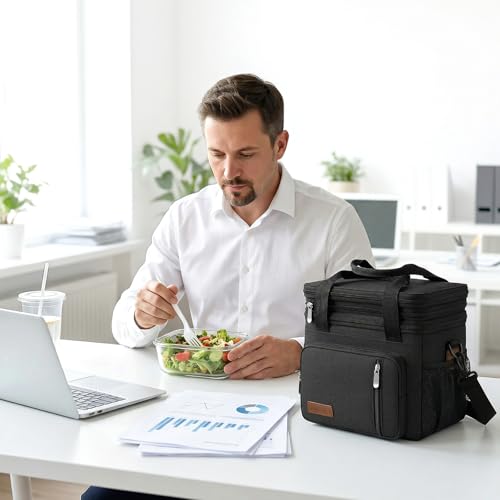 MIYCOO Lunch Bag & Lunch Box for Men Women, Double Deck Leakproof Insulated Soft Large Adult Camping Cooler bag for Work, Beach, Picnic, Travel (Black, 15L) - color: 1 - Black