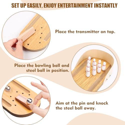 Mini Bowling Game Set, Wooden Tabletop Bowling Alley for Adults Kids, White Elephant Gift for Men Women, Office Desk Toys Stress Relief Stocking Stuffers