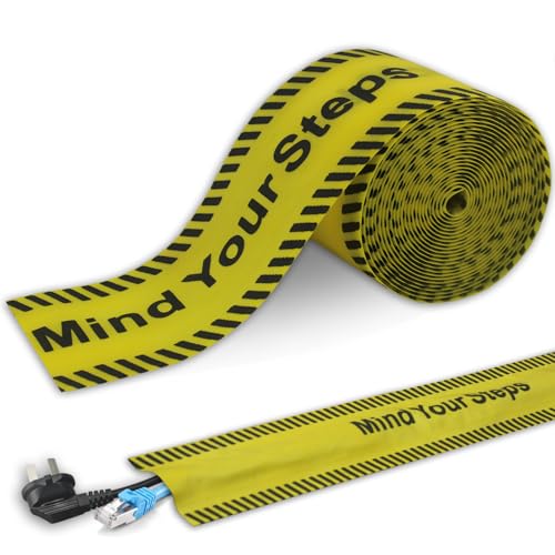 Carpet Cord Cover Cable Grip Floor Cover Cable Protector Management,Safety Warning Tape, Striped Floor Marking Tape, Adhesive Cable Protector Cover(Yellow) - color: Yellow