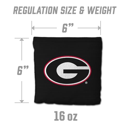YouTheFan Officially-Licensed NCAA Set of 8 Cornhole Bags - All Weather Dual Sided Slide & Stop - Regulation Size with Carry case - color: Georgia Bulldogs