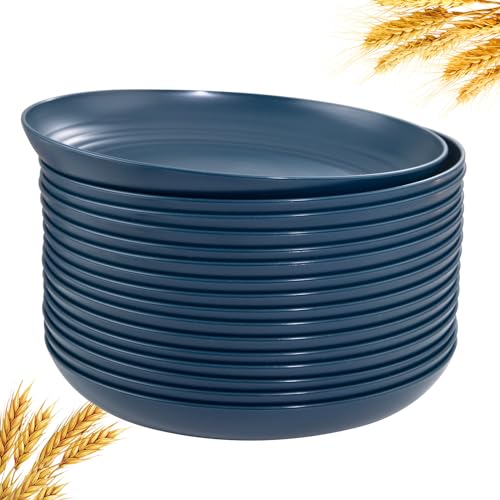Supernal Dark Blue Wheat Straw Plates - 16pcs Dinner Set, Reusable, Unbreakable, Dishwasher & Microwave Safe for Camping, Picnic - color: Dark Blue
