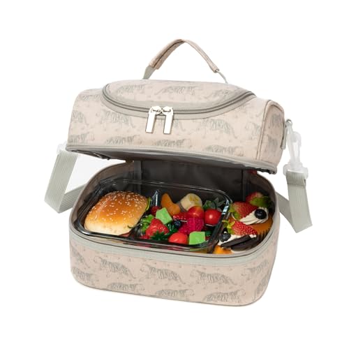 Insulated Kids Dual Compartment Lunch Bags Tote for Girls Boys Toddler Lunch Boxes Pre-School Toddler Kindergarten Picnic Camp Food Cooler Thermal with Strap (Z Tiger) - color: Z Tiger