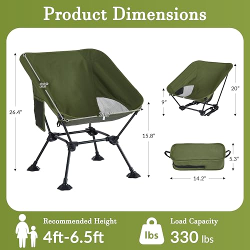 Ultralight Camping Chair,Compact Folding Chair with Anti-Sinking Large Feet and Storage Bag,Lightweight Backpack Chair for Naturehike,Travel,Beach,Hiking - color: Army Green