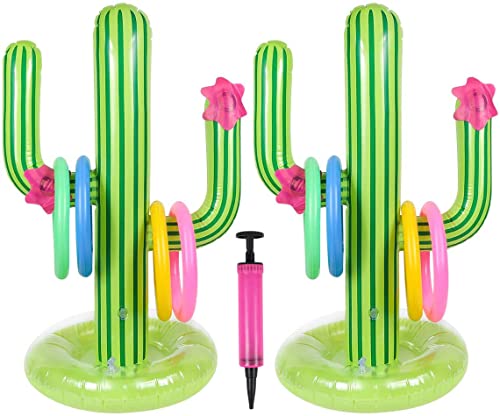 2 Pack Inflatable Cactus Ring Toss Game Sets,Cactus Pool Game Toys Target Toss Floating Swimming Summer Game Toys for Mexican Fiesta Party Accessories Hawaiian Pool Beach Party Decoration Supplies