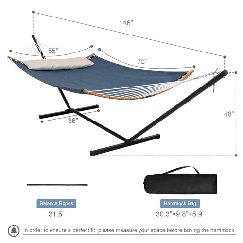 2 Person Hammock with Stand Included, Quick Dry Hammock with Curved Spreader Bars for Outside, Poolside, 450 Lbs Capacity, Dark Blue - color: Zquick Dry-dark Blue