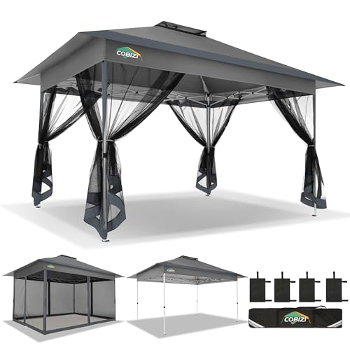 COBIZI 10x15 FT Pop up Gazebo on Clearance - Outdoor pop up Heavy Duty Canopy Tent,carpas para Patio, Screen Tents with Portable Carry Bag, Patio Gazebos for Camping, Garden, Deck, Backyard, Darkgrey