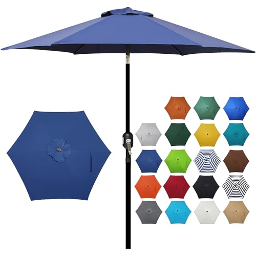 Blissun 7.5 ft Patio Umbrella, Yard Umbrella, Outdoor Market Umbrella with Push Button Tilt Crank (Navy Blue) - color: Navy Blue