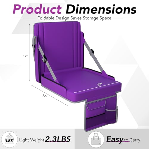 Stadium Seats with Back Support 1PACK Adjustable Bleacher Chairs with Back and Cushion Bleacher Seat with Cup Holder, Carry Handle & Shoulder Strap for Outdoor Sports Events, Picnics - color: Purple-1pc-xl-large