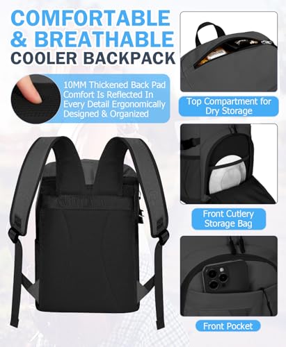 Cooler Backpack, 22L Waterproof Soft Backpack Coolers Leak Proof Beach Backpack Insulated Picnic Lunch Bag for Fishing Camping,Beach,Hiking,Travel - color: Gray