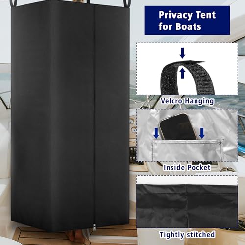 UNIFAMILY Waterproof Pontoon Tent, Privacy Boat Tent, 30 * 27 * 72 in Heavy Duty Hanging Changing Room, Privacy Curtains for Pontoon Boats, Boats Tents Attaches to Bimini Top Poles (Black) - color: black