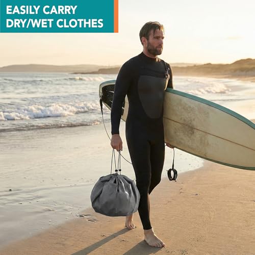 SUN CUBE Wetsuit Changing Mat & Waterproof Surf Bag – Drawstring Dry Bag for Surfing, Kayaking & Beach – 30” Leakproof Portable Gear Mat - color: Gray