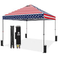 CROWN SHADES 10x10 Pop Up Canopy - Patented Center Lock One Push Instant Outdoor Canopy Beach Tent with STO-N-Go Bag 8 Stakes & 4 Sand Bags，American Flag - style: American flag