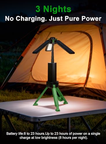 15000mAh Rechargeable Telescopic Camping Light, Portable Flashlight & Lantern with Reinforced Tripod Base, Height Adjustable Dimmable Tent Light, Power Bank for Outdoor BBQ, Hiking, Job Site, Green - color: Green